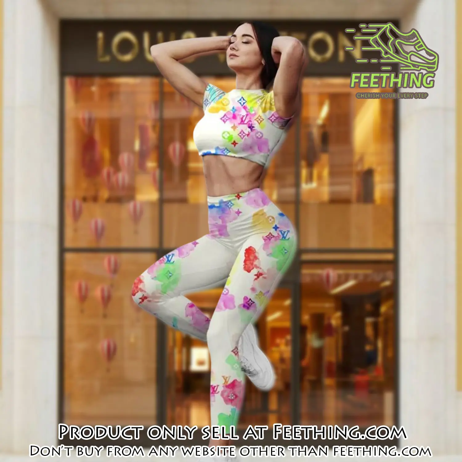 Rainbow louis vuitton luxury sportwear combo luxury brand crop top tshirt and legging for women ctl1041 ft5318003